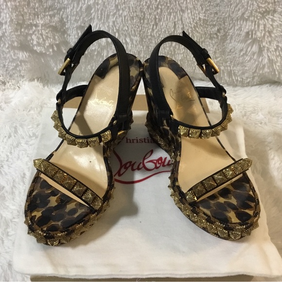 Christian Louboutin Black and Gold Leopard Sandals - Picture 12 of 14